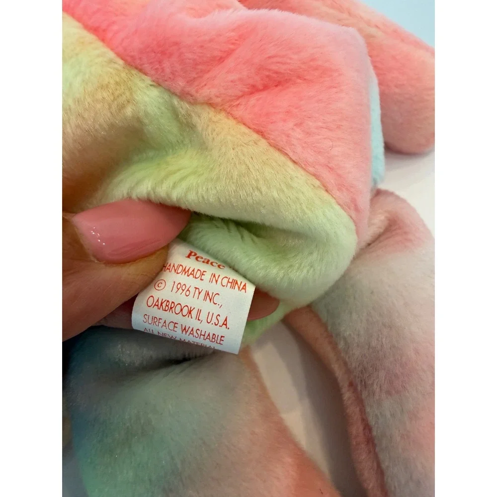Ty Beanie Baby Peace the Bear 1996 Tie Dye Pastel Rainbow Plush with Tags 4053